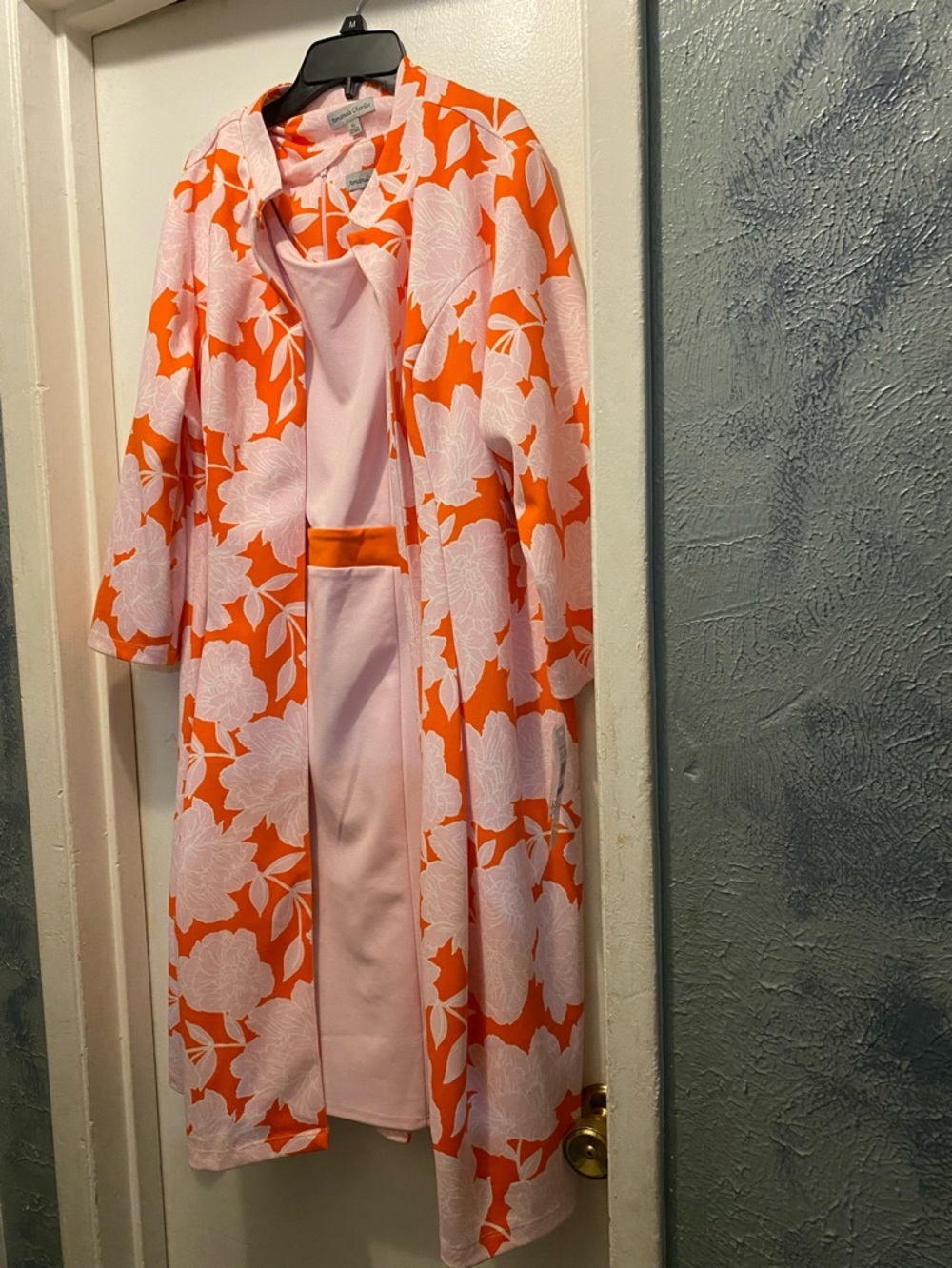 Floral Print Robe and Slip Set - Pink & Orange